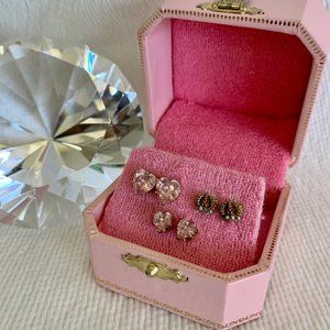 Pink Hearts and Crown Trio Stud Earring Set